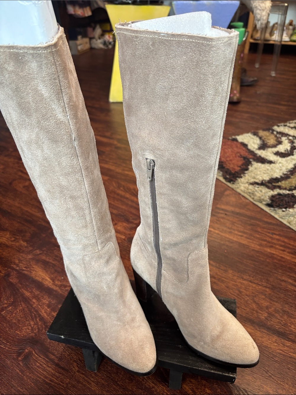 Lord & Taylor Beige Suede Over-the-Knee Boots with Side Zip